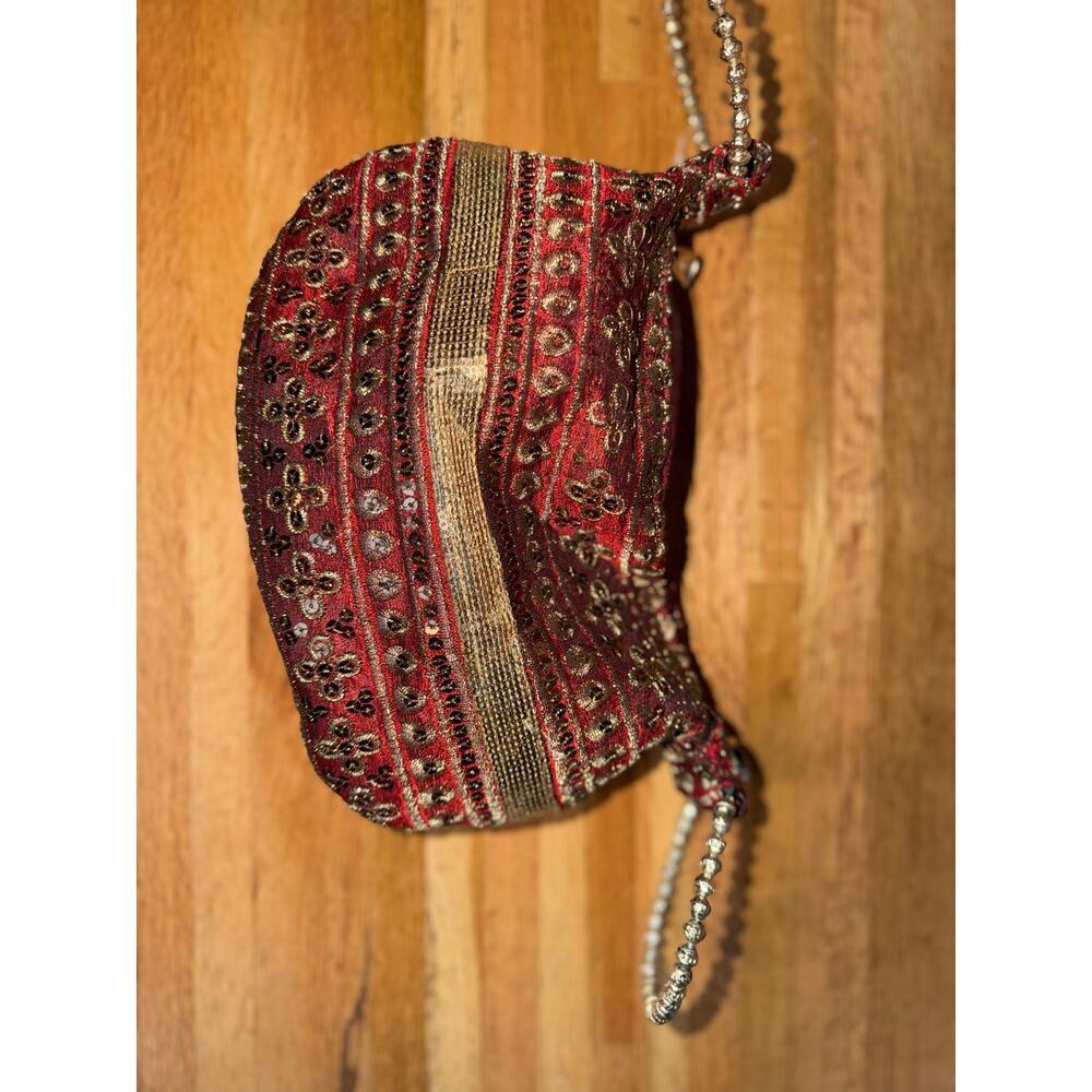 Vintage Beaded Mini Bag Red Gold Embroidered Boho Y2K Fairycore Whimsigoth - Picture 5 of 7